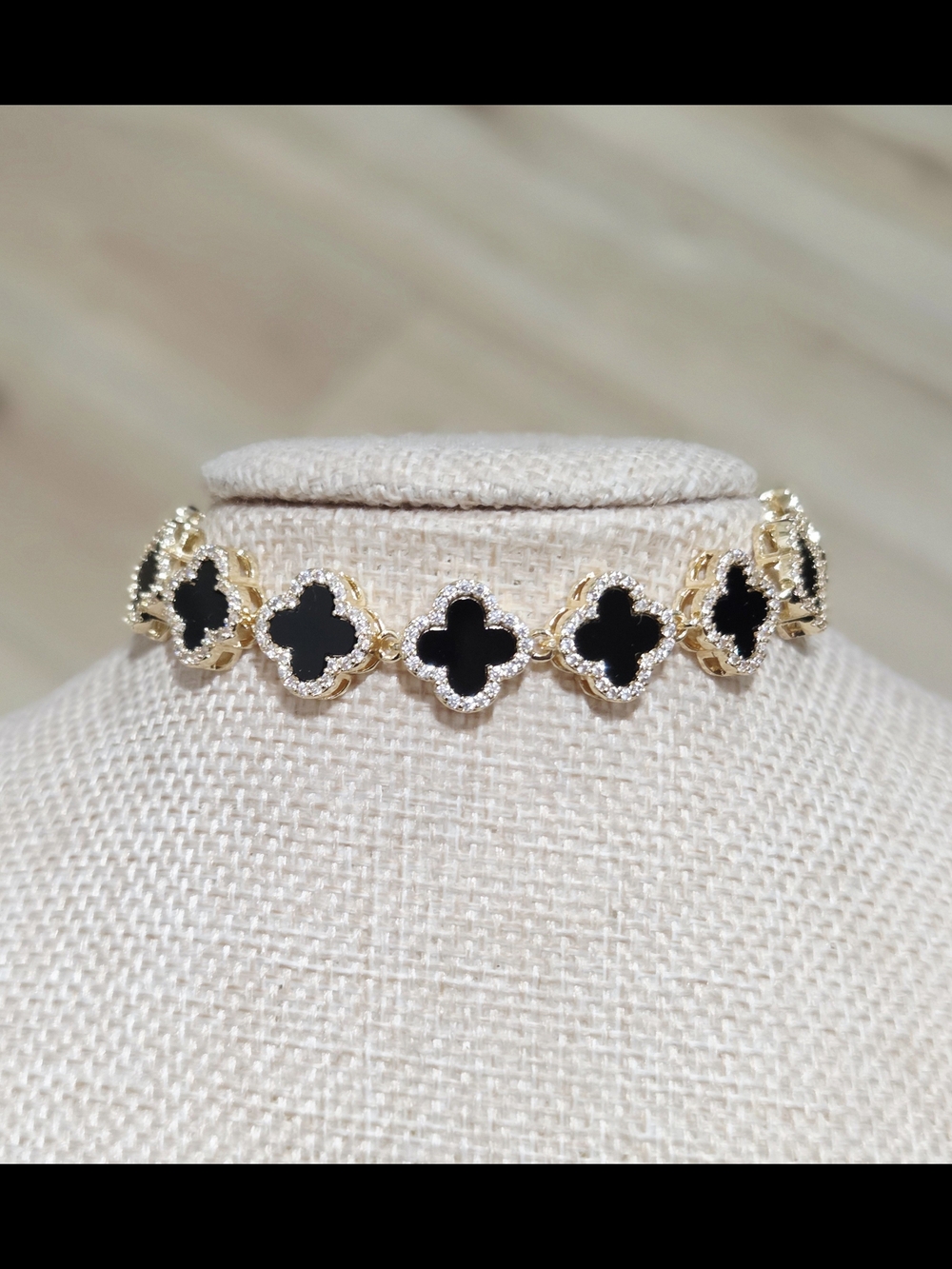 Gold and Black Clover-Link Bracelet W/ Removable Link